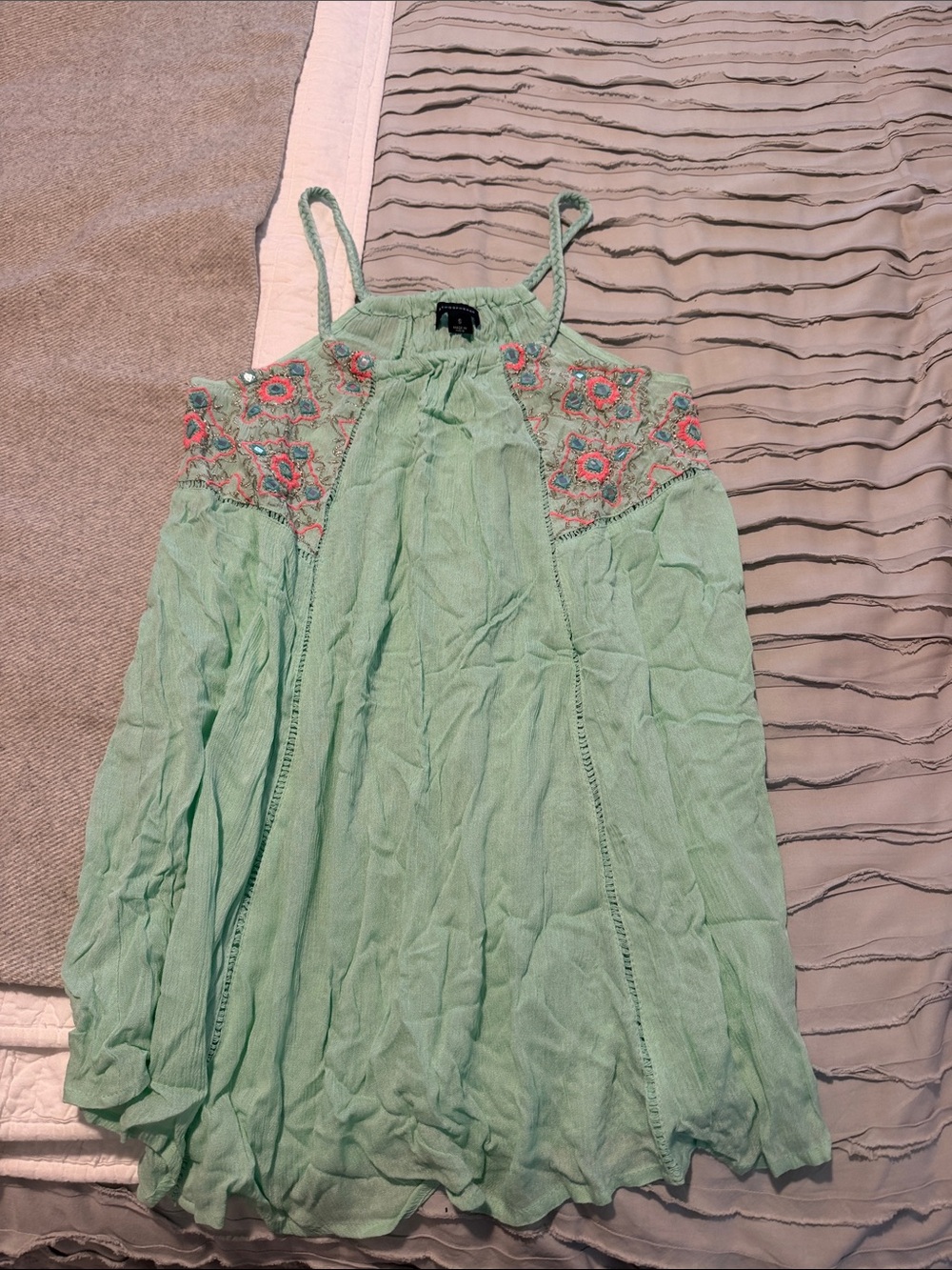 Atmosphere Mint Green Embroidered Spaghetti Strap Swim Coverup